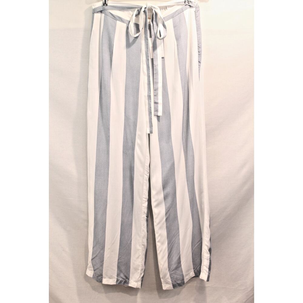 Soft Surrounding Wide Leg Pants Womens size M Blue Stripe Lined Tie Waist Zip